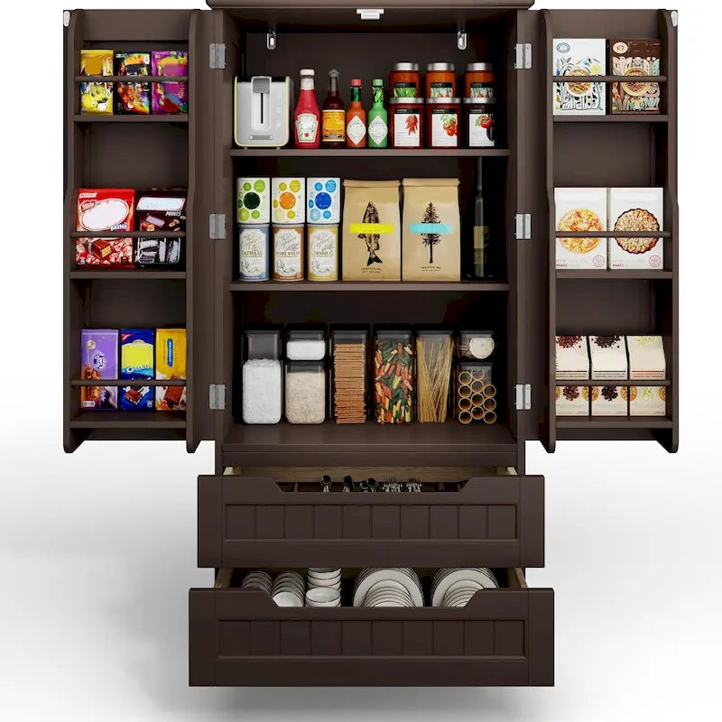 Kitchen Storage Pantry Cabinet, Freestanding Bathroom Storage Cabinet with 2 Doors and Drawers