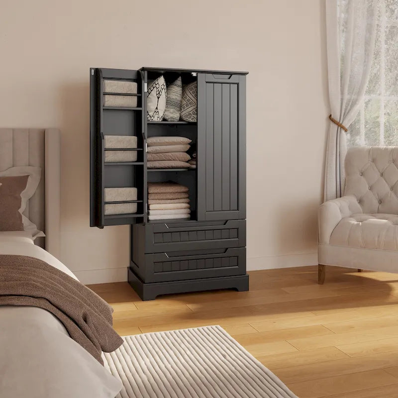 Kitchen Storage Pantry Cabinet, Freestanding Bathroom Storage Cabinet with 2 Doors and Drawers