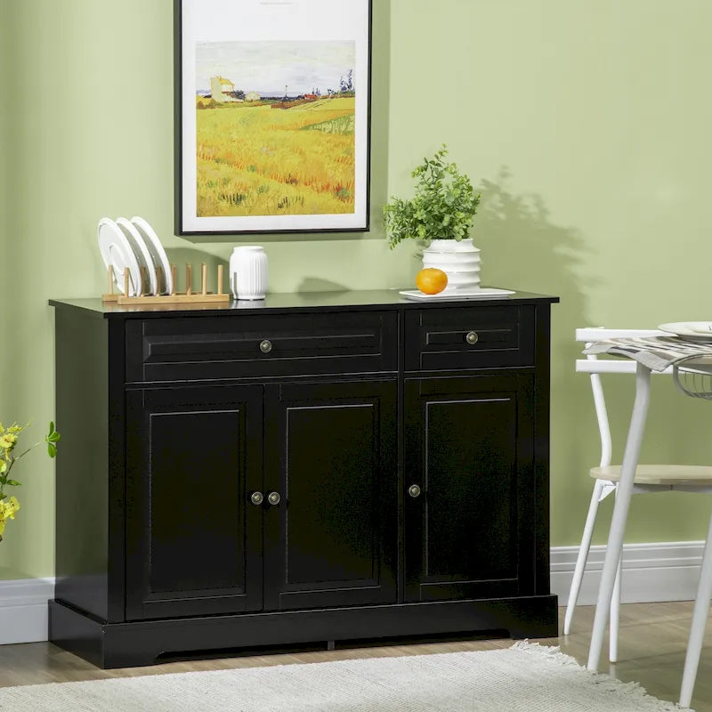 Modern Sideboard Buffet Cabinet with Storage Cupboards, 2 Drawers and Adjustable Shelves, Black