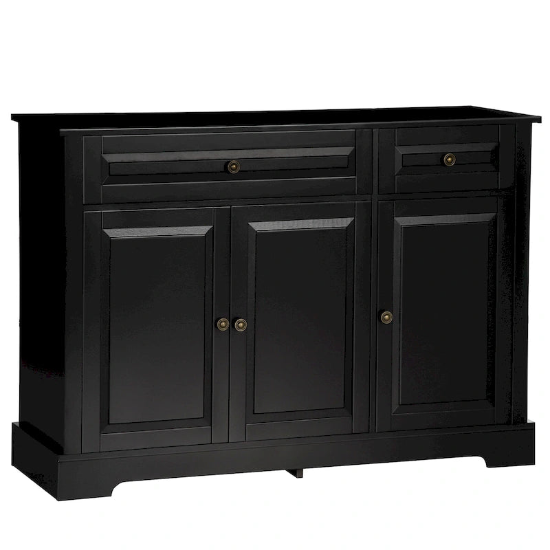 Modern Sideboard Buffet Cabinet with Storage Cupboards, 2 Drawers and Adjustable Shelves, Black