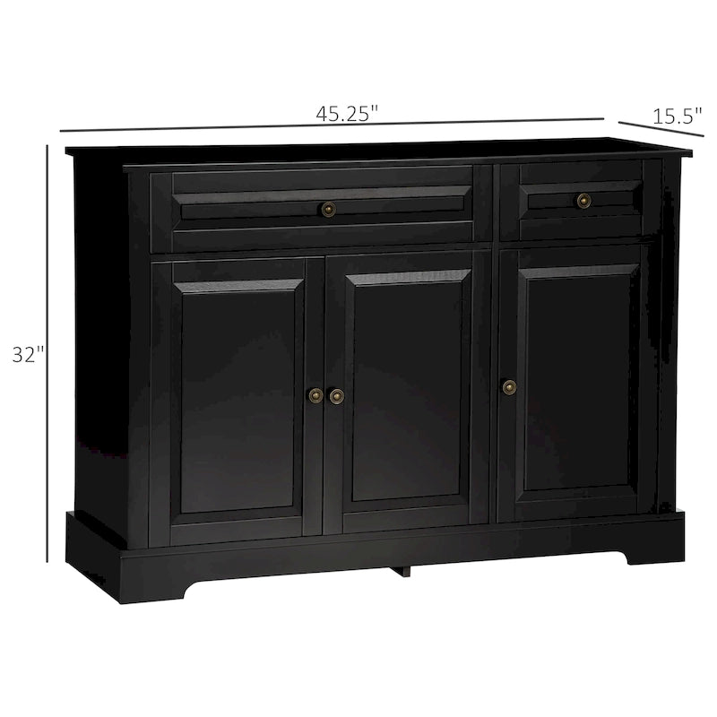 Modern Sideboard Buffet Cabinet with Storage Cupboards, 2 Drawers and Adjustable Shelves, Black