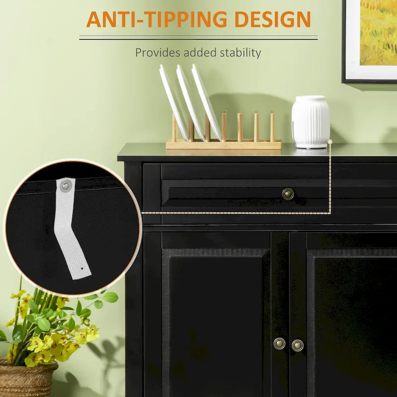 Modern Sideboard Buffet Cabinet with Storage Cupboards, 2 Drawers and Adjustable Shelves, Black