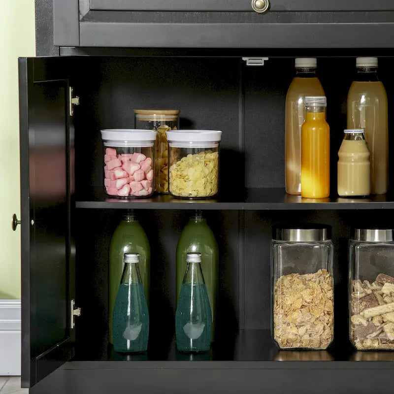 Modern Sideboard Buffet Cabinet with Storage Cupboards, 2 Drawers and Adjustable Shelves, Black