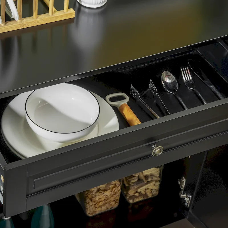 Modern Sideboard Buffet Cabinet with Storage Cupboards, 2 Drawers and Adjustable Shelves, Black