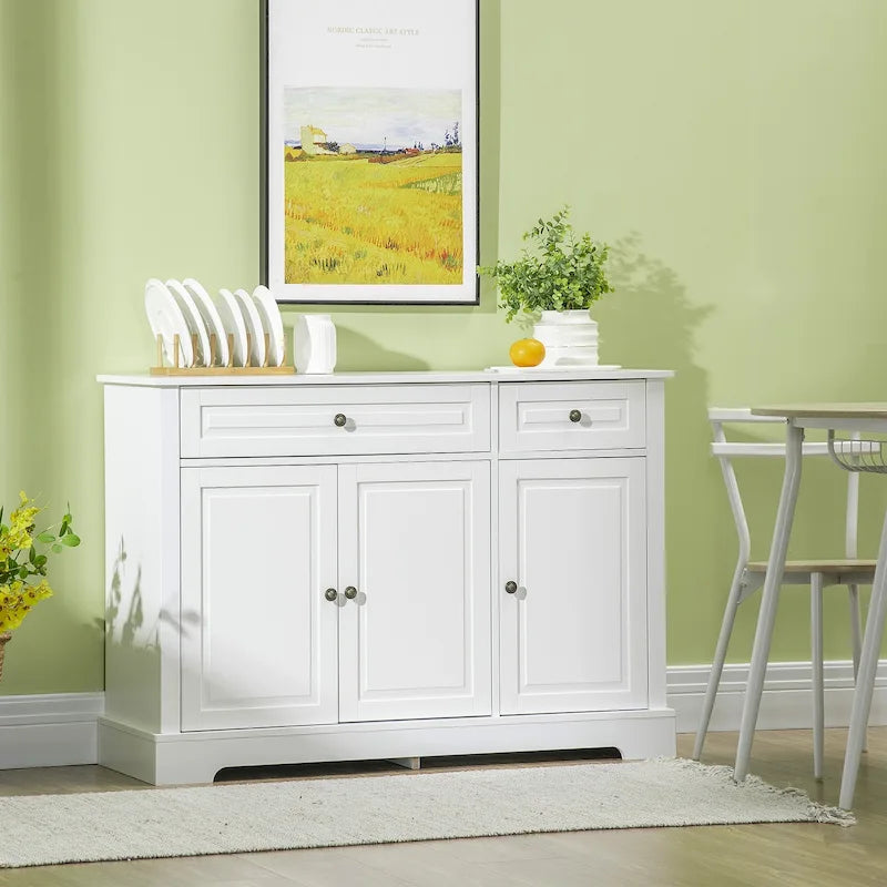 Modern Sideboard Buffet Cabinet with Storage Cupboards, 2 Drawers and Adjustable Shelves, Black