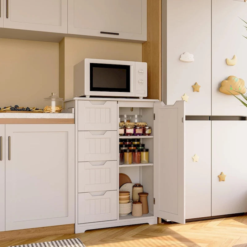 Bathroom Floor Storage Cabinet, Free-Standing Floor Storage Cabinet with 4 Draws and Adjustable Shelf