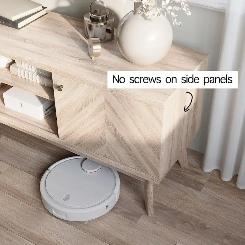Scandi Mid-Century Modern Herringbone TV Stand for TVs up to 65 Inches with Wooden Legs