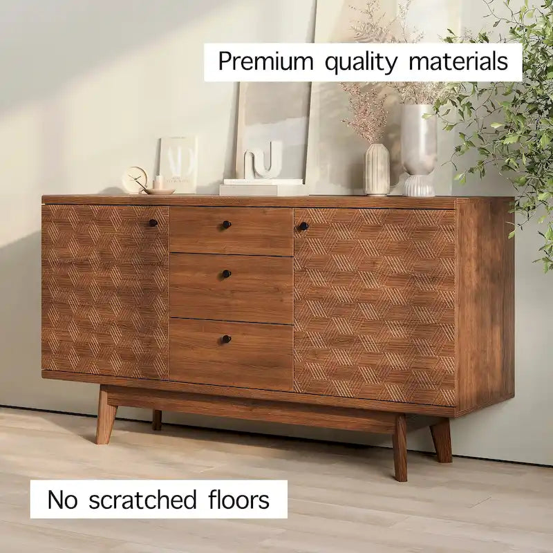 Scandi Sideboard Buffet TV Stand with Drawers and Wooden Legs for TVs up to 65 Inches