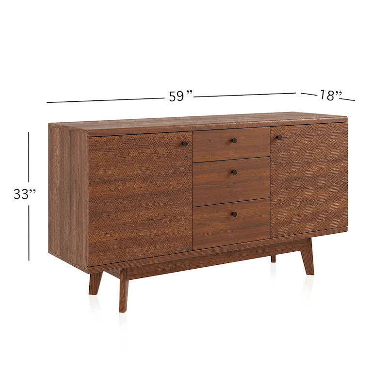 Scandi Sideboard Buffet TV Stand with Drawers and Wooden Legs for TVs up to 65 Inches