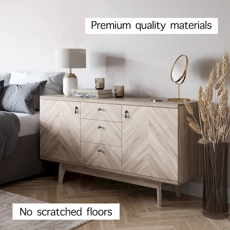 Scandi Sideboard Buffet TV Stand with Drawers and Wooden Legs for TVs up to 65 Inches