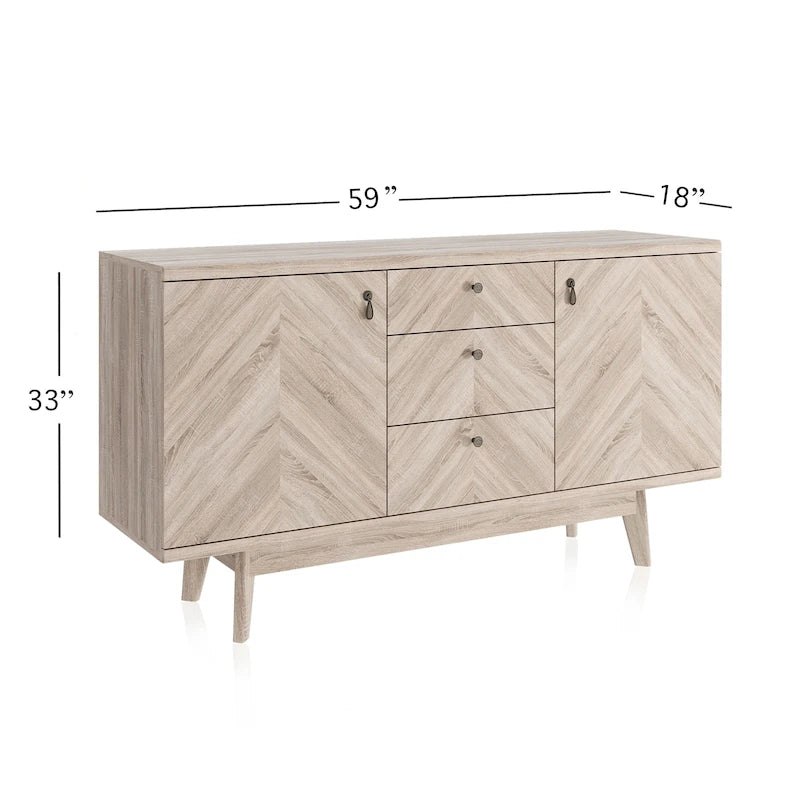 Scandi Sideboard Buffet TV Stand with Drawers and Wooden Legs for TVs up to 65 Inches