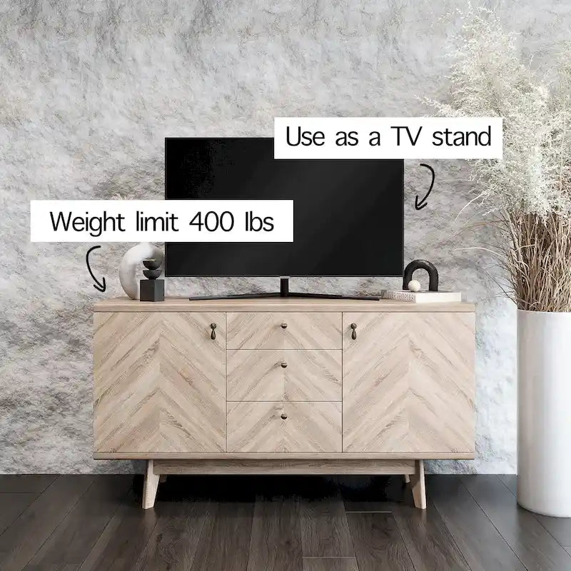 Scandi Sideboard Buffet TV Stand with Drawers and Wooden Legs for TVs up to 65 Inches