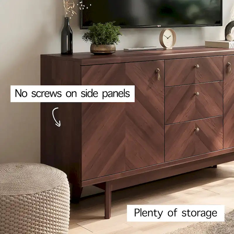 Scandi Sideboard Buffet TV Stand with Drawers and Wooden Legs for TVs up to 65 Inches