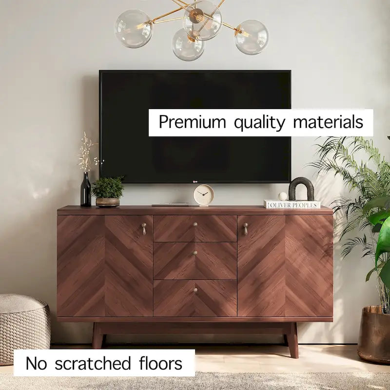 Scandi Sideboard Buffet TV Stand with Drawers and Wooden Legs for TVs up to 65 Inches