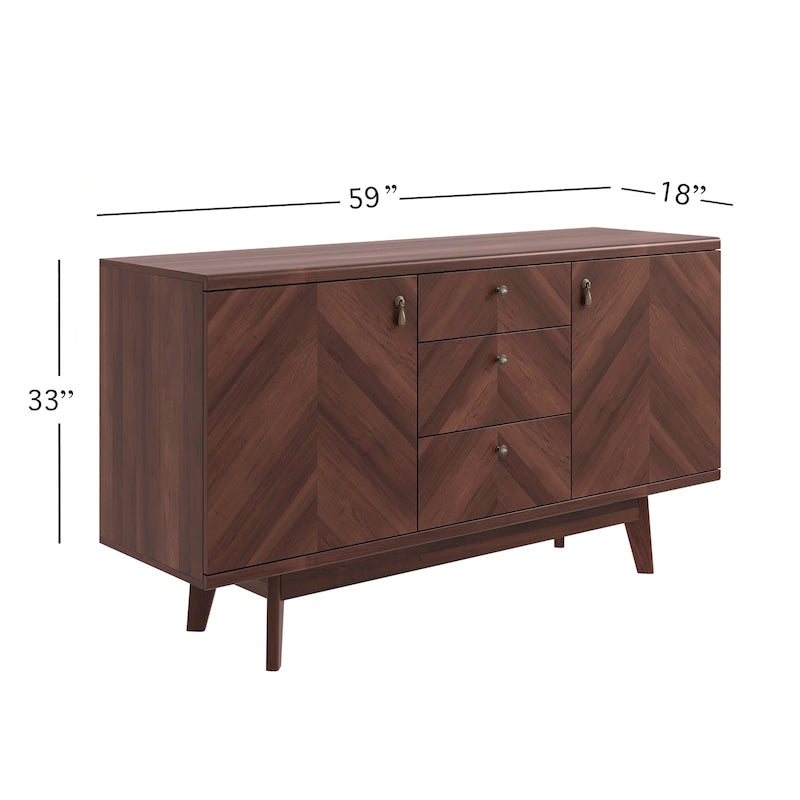 Scandi Sideboard Buffet TV Stand with Drawers and Wooden Legs for TVs up to 65 Inches