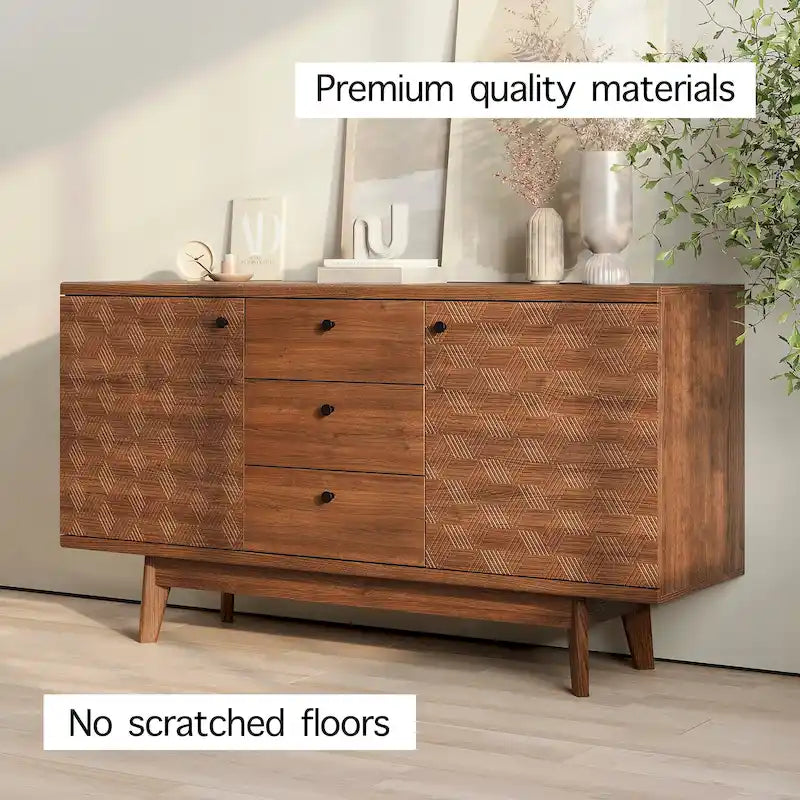 Scandi Sideboard Buffet TV Stand with Drawers and Wooden Legs for TVs up to 65 Inches