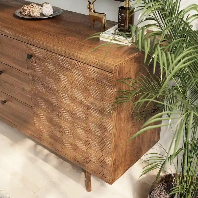 Scandi Sideboard Buffet TV Stand with Drawers and Wooden Legs for TVs up to 65 Inches