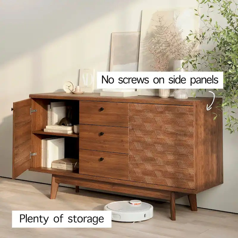 Scandi Sideboard Buffet TV Stand with Drawers and Wooden Legs for TVs up to 65 Inches