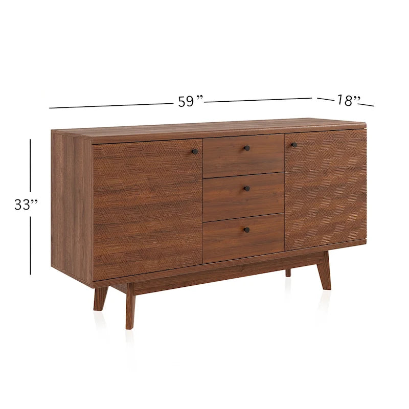 Scandi Sideboard Buffet TV Stand with Drawers and Wooden Legs for TVs up to 65 Inches