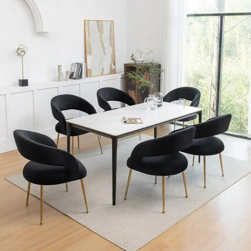 Mid Century Modern Velvet Upholstered Open-Back Dining Chair (Set of 6)