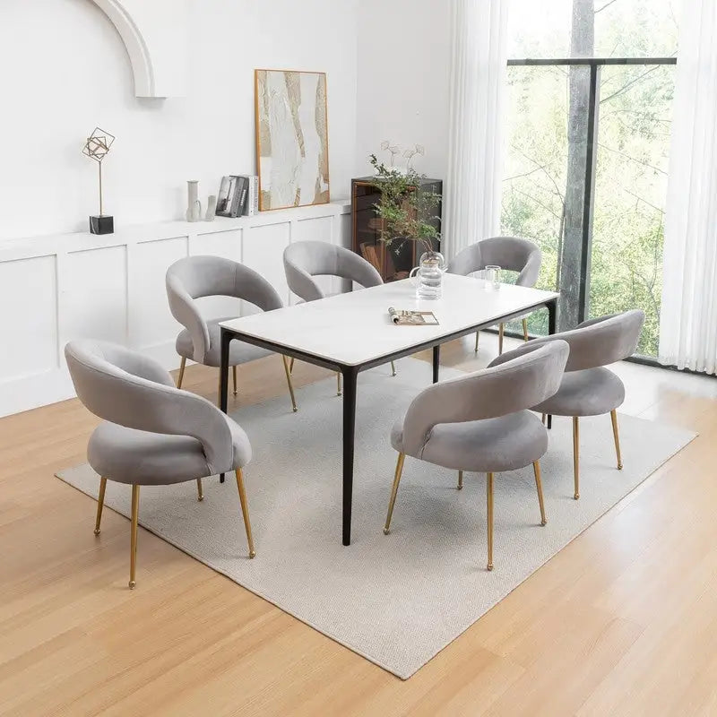 Mid Century Modern Velvet Upholstered Open-Back Dining Chair (Set of 6)