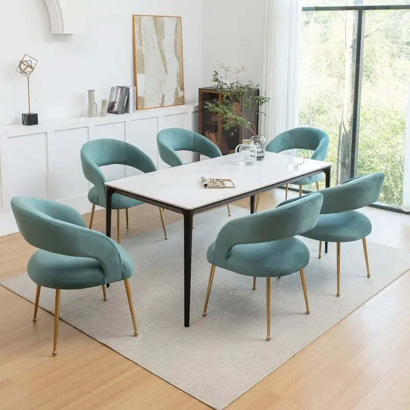 Mid Century Modern Velvet Upholstered Open-Back Dining Chair (Set of 6)