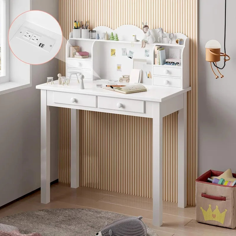 Writing Desk with USB Port Home Office Desk with 7 Drawers