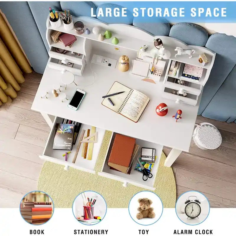 Writing Desk with USB Port Home Office Desk with 7 Drawers