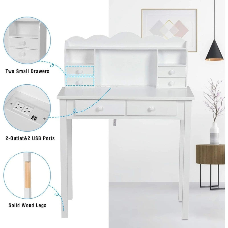 Writing Desk with USB Port Home Office Desk with 7 Drawers