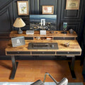 Height Adjustable Electric Standing Desk with 5 Drawers, Storage Shelf, Sit Stand Desk