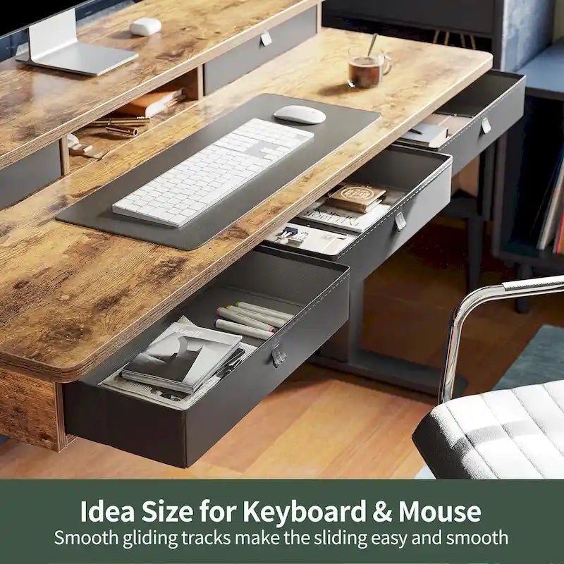 Height Adjustable Electric Standing Desk with 5 Drawers, Storage Shelf, Sit Stand Desk