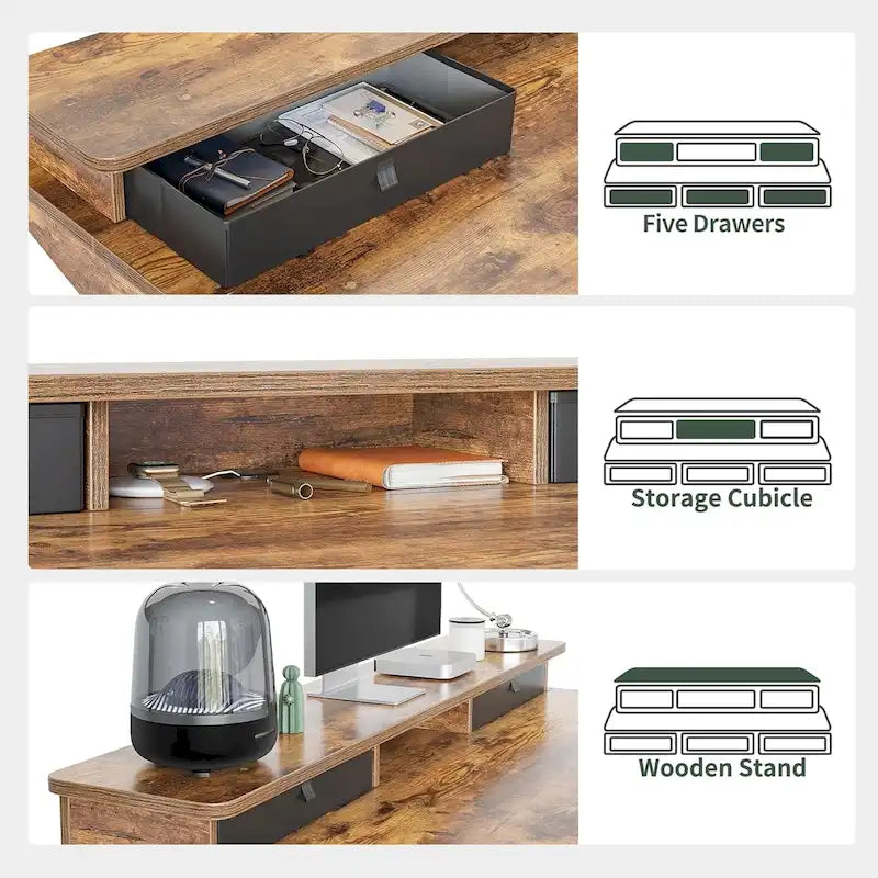 Height Adjustable Electric Standing Desk with 5 Drawers, Storage Shelf, Sit Stand Desk