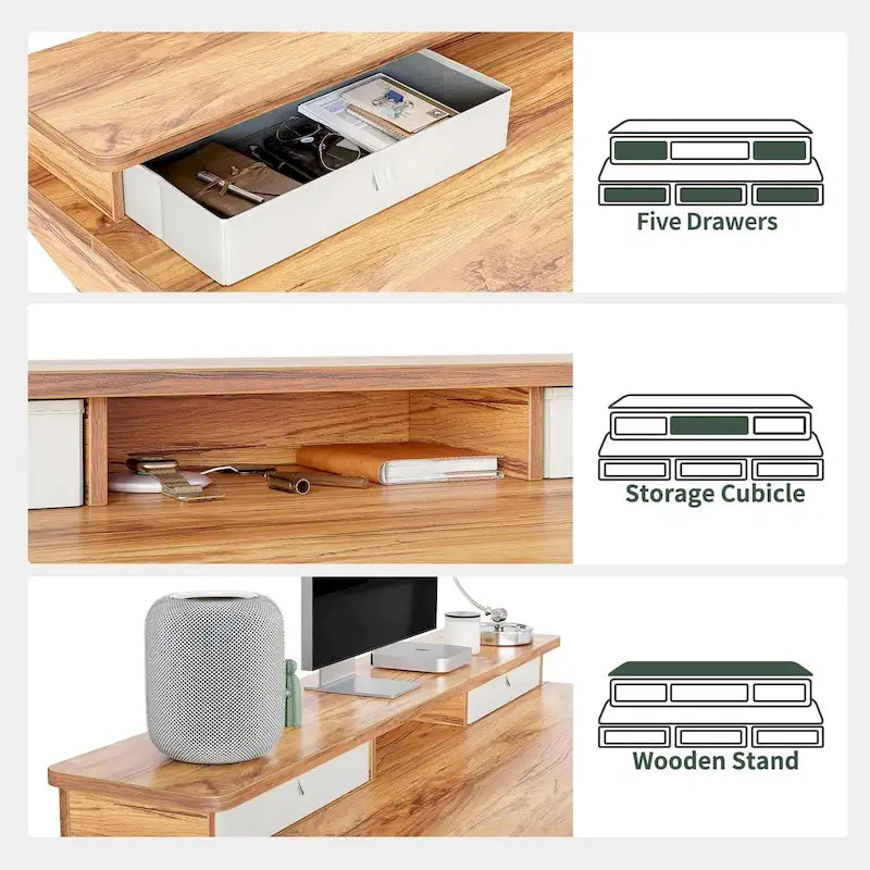 Height Adjustable Electric Standing Desk with 5 Drawers, Storage Shelf, Sit Stand Desk