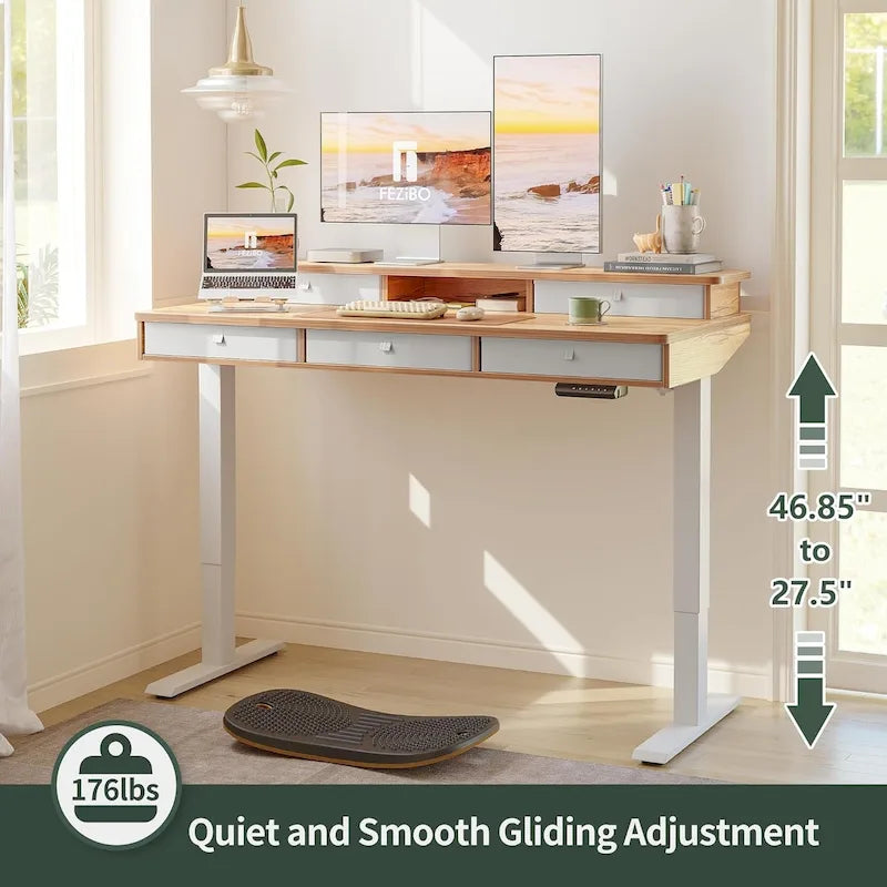 Height Adjustable Electric Standing Desk with 5 Drawers, Storage Shelf, Sit Stand Desk