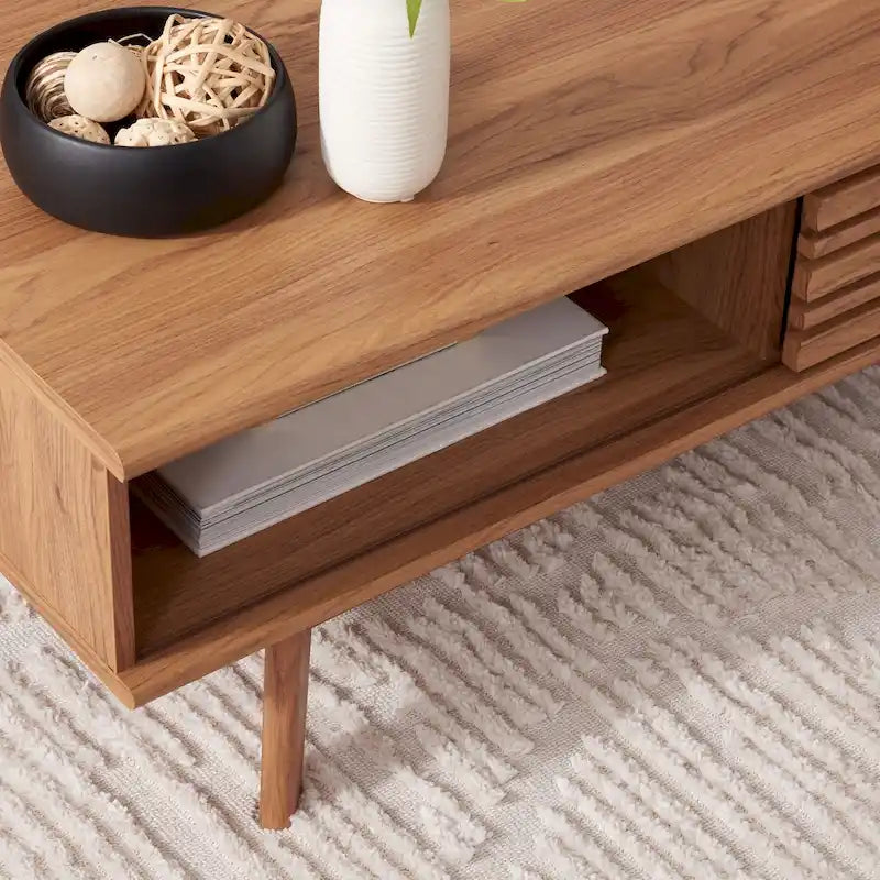 Mid-Century 1-Shelf Walnut Coffee Table - 46W x 23D x 16H