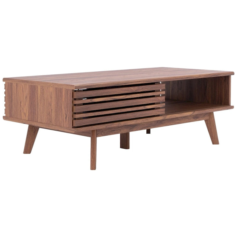 Mid-Century 1-Shelf Walnut Coffee Table - 46W x 23D x 16H