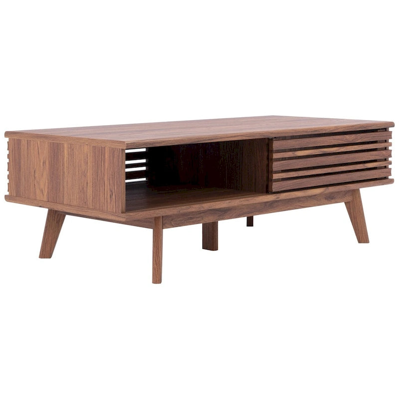 Mid-Century 1-Shelf Walnut Coffee Table - 46W x 23D x 16H