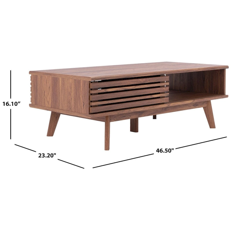 Mid-Century 1-Shelf Walnut Coffee Table - 46W x 23D x 16H