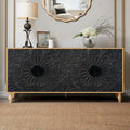 Carved Symmetrical Design Door And Wood Coloured Frame For Tv Stand Table