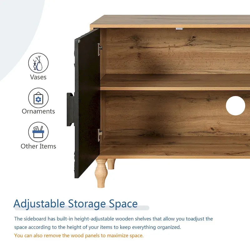 Carved Symmetrical Design Door And Wood Coloured Frame For Tv Stand Table