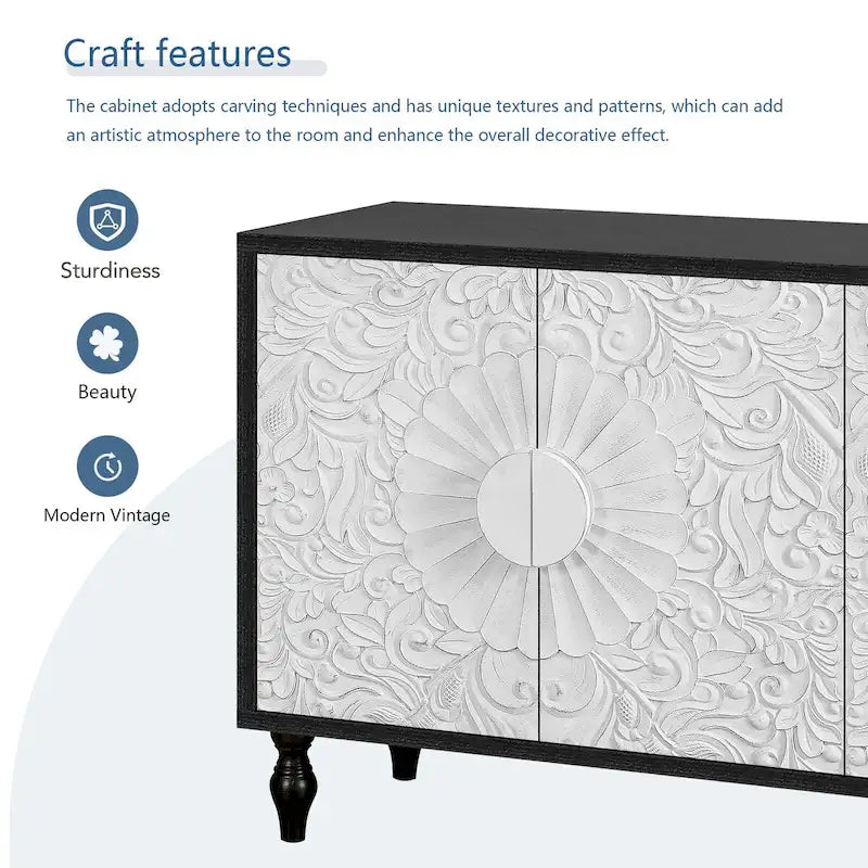 Carved Symmetrical Design Door And Wood Coloured Frame For Tv Stand Table