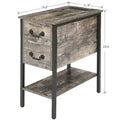 End Table with Charging Station, Narrow Chairside Table with Drawers & USB Ports & Power Outlets, Nightstand for Small Spaces