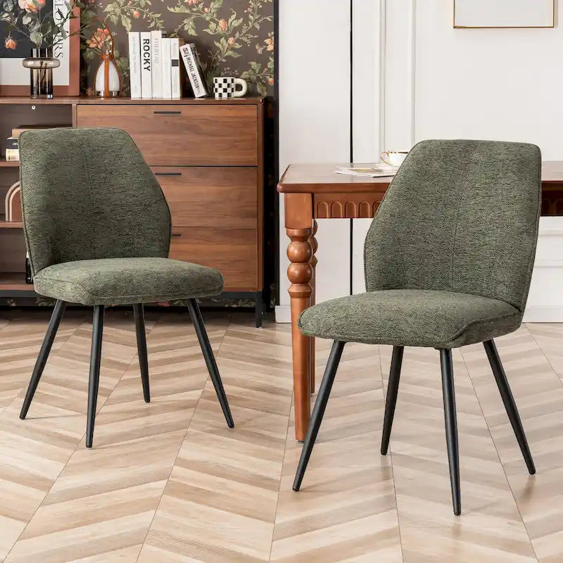 Mid Century Modern Armless Fabric Dining Room Chairs Set of 2