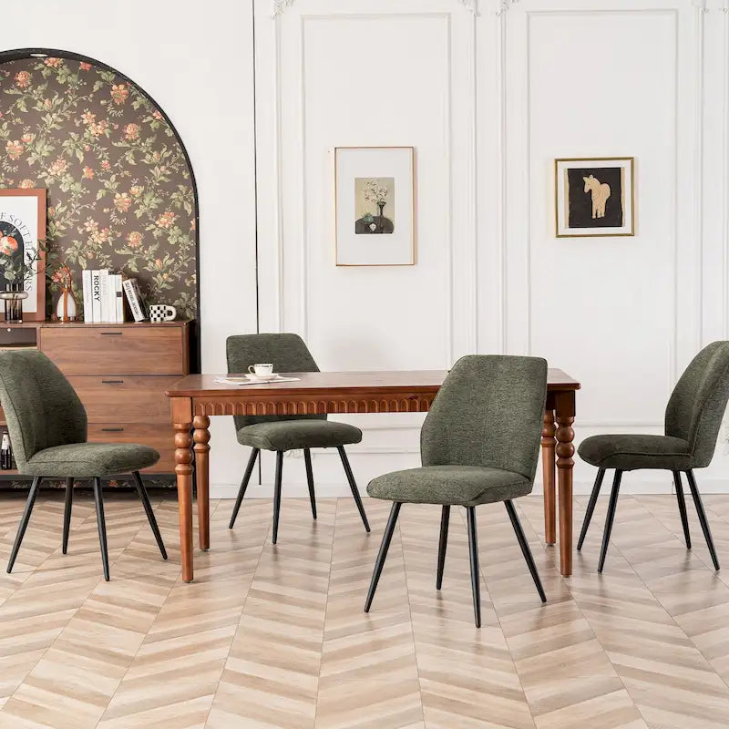 Mid Century Modern Armless Fabric Dining Room Chairs Set of 2