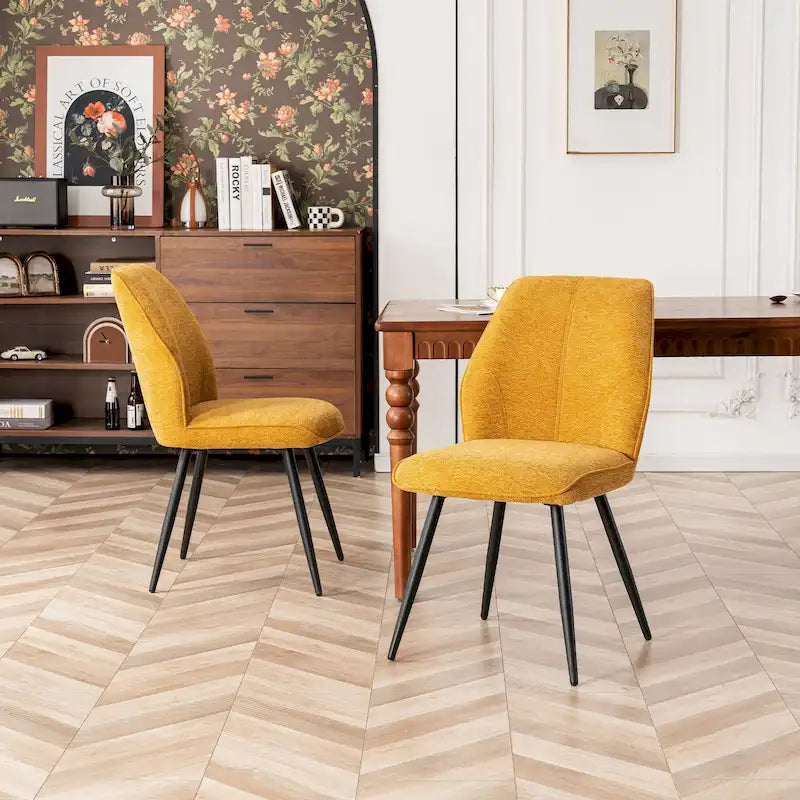 Mid Century Modern Armless Fabric Dining Room Chairs Set of 2