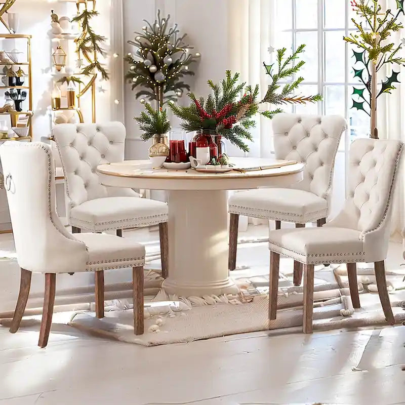 Dining Chairs Set of 4, Luxury Upholstered Velvet Kitchen Chairs Side Chair with Padded Seat Back and Solid Wood Legs