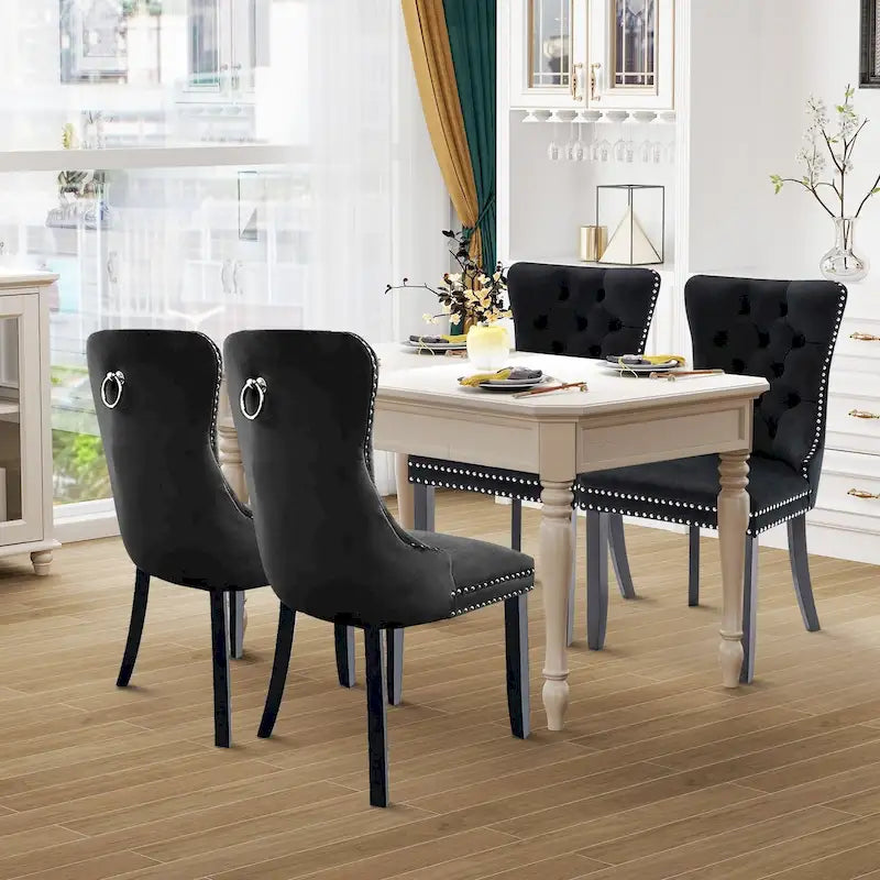 Dining Chairs Set of 4, Luxury Upholstered Velvet Kitchen Chairs Side Chair with Padded Seat Back and Solid Wood Legs