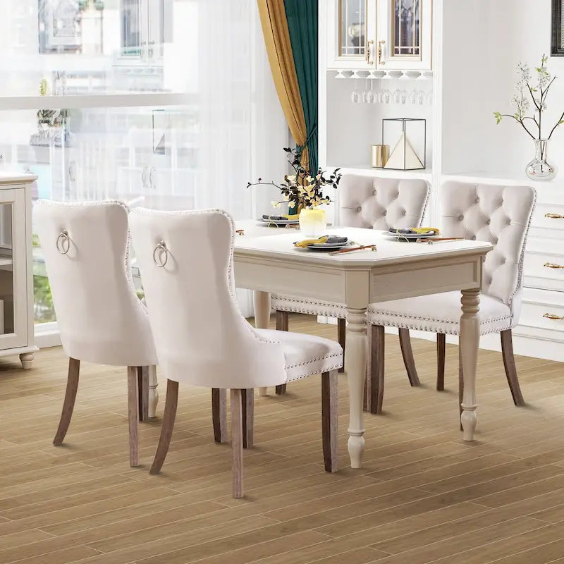 Dining Chairs Set of 4, Luxury Upholstered Velvet Kitchen Chairs Side Chair with Padded Seat Back and Solid Wood Legs