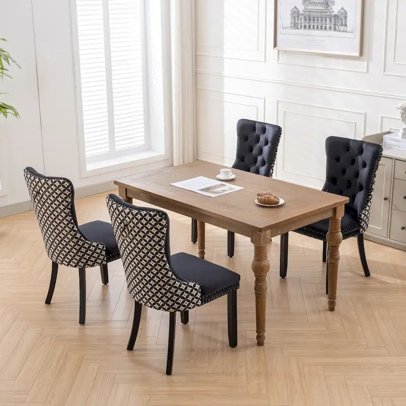Set of 2 Velvet Upholstered Dining Chairs with Nailhead Trim and Wooden Legs