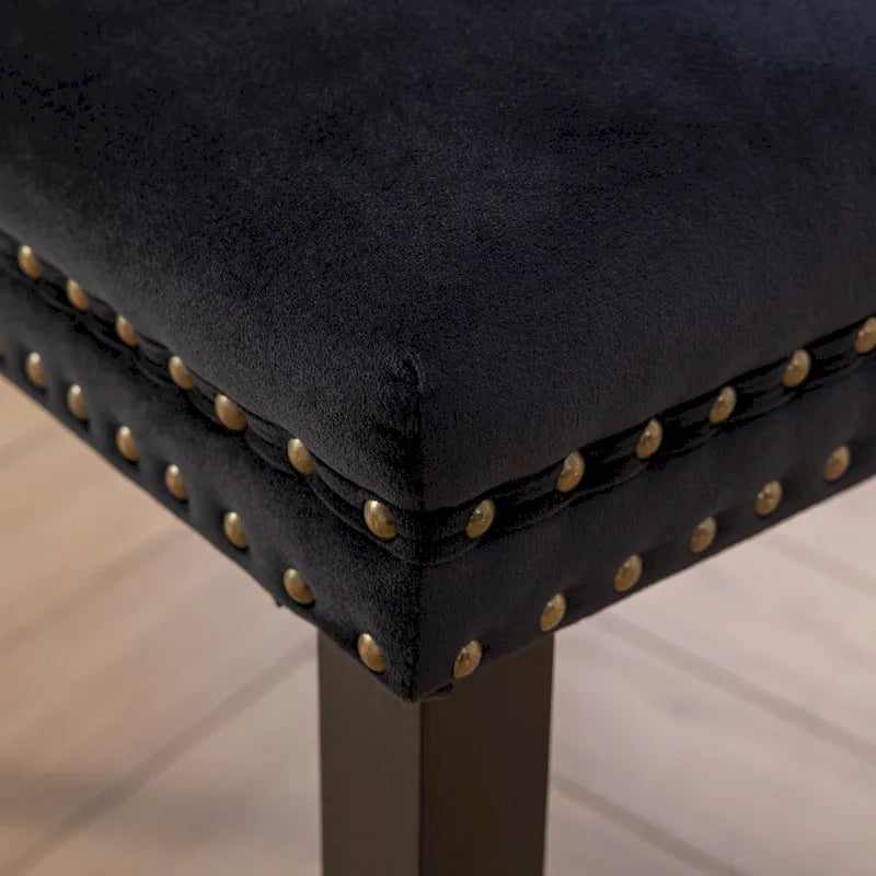 Set of 2 Velvet Upholstered Dining Chairs with Nailhead Trim and Wooden Legs